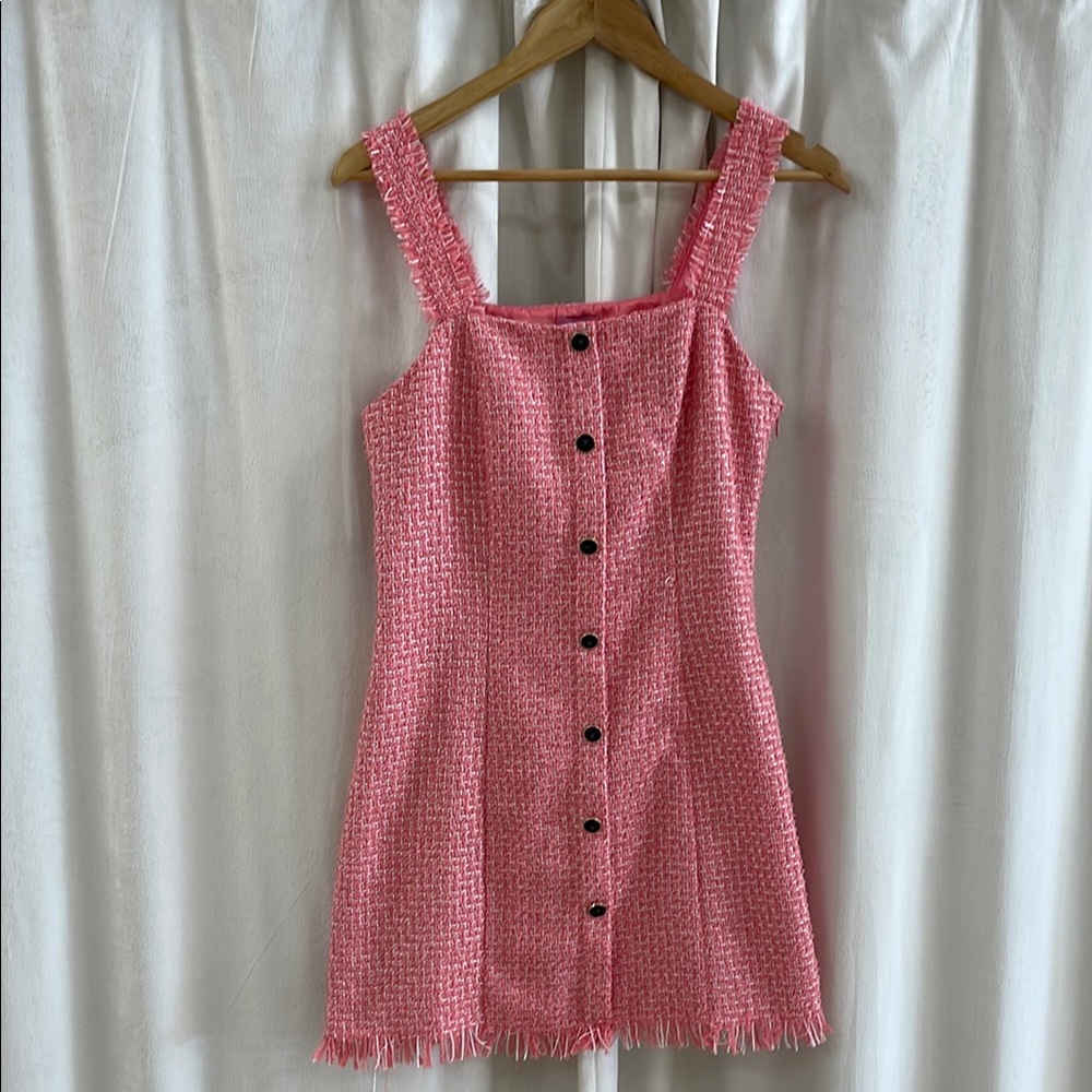 miami Pink Tweed Button-Front Mini Dress